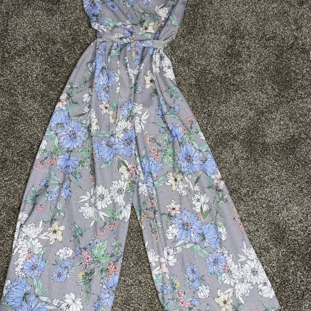Floral Print Jumpsuit in Gray and Blue